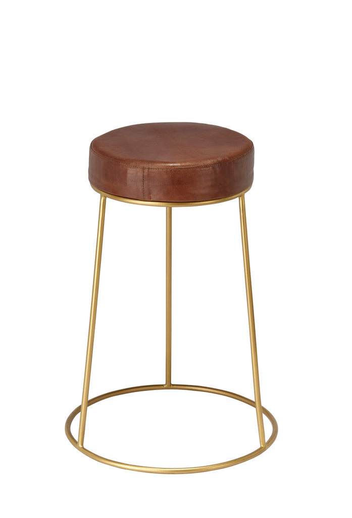 Henry Round Leather Counter Stool - Brown