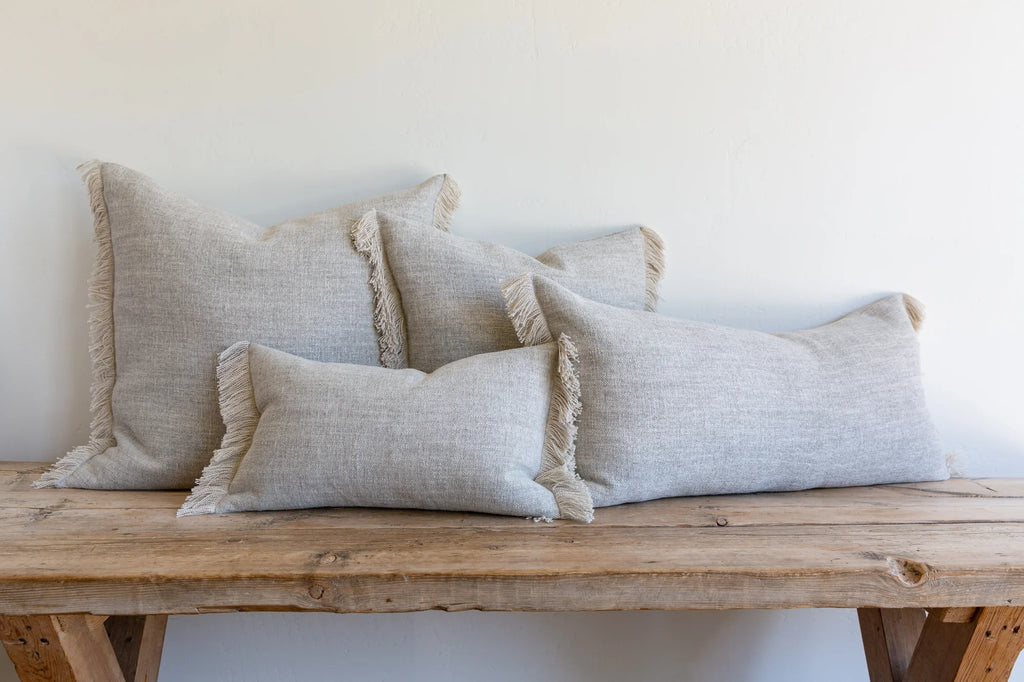 Gray Belgian Linen Fringe Pillow