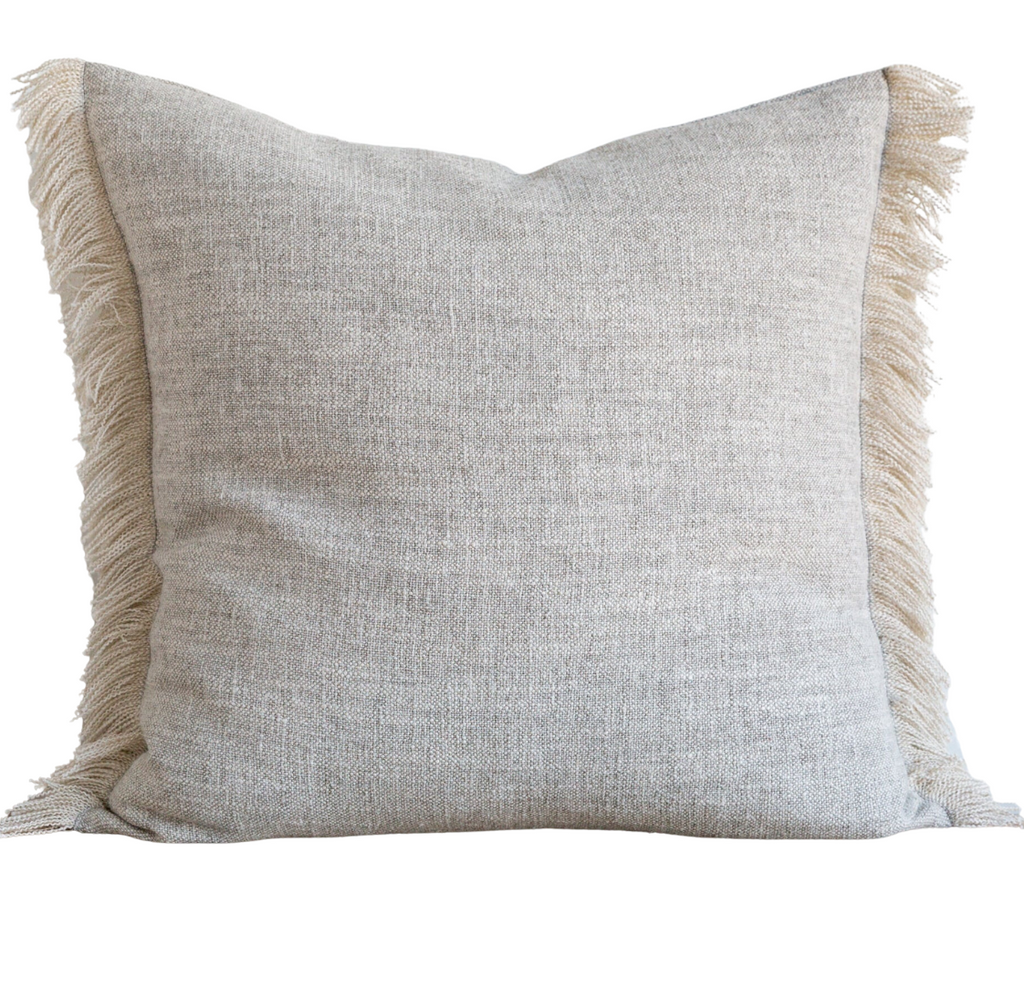 Gray Belgian Linen Fringe Pillow