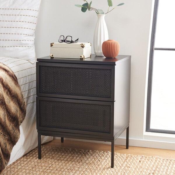Zadie 2 Drawer Rattan Nightstand Black